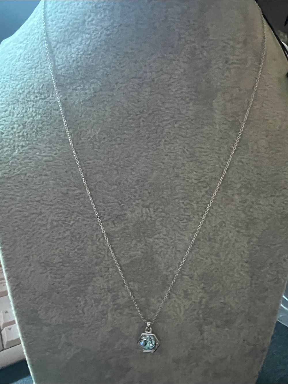 Silver Hexagon Crystal Pendant Necklace - Silver